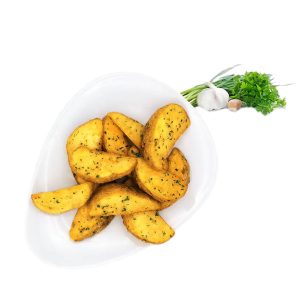 batatas em gomos com pele, alho e ervas, Lutosa